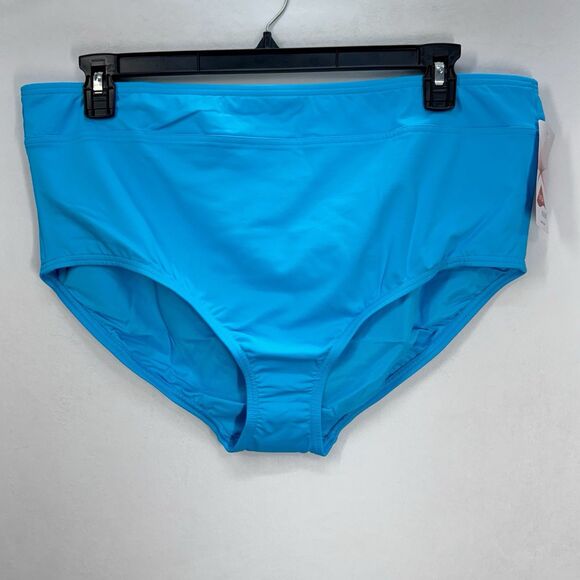 Lands End High Waisted Bikini Swim Bottoms Size 18 Turquoise Chlorine Resistant - Picture 1 of 10